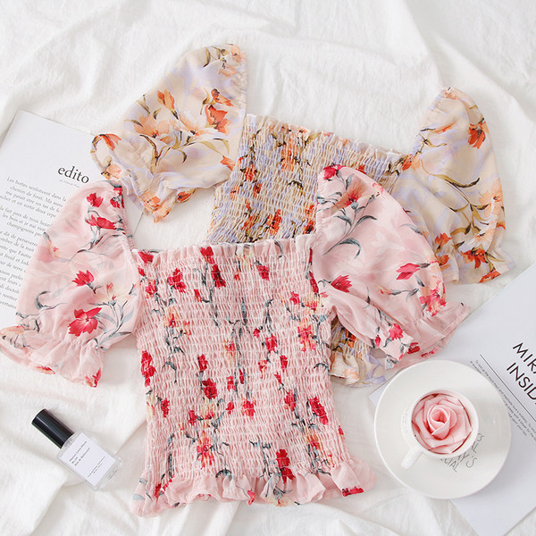 Bluză de damă modernă cu motive florale și umerii goi în mai multe culori