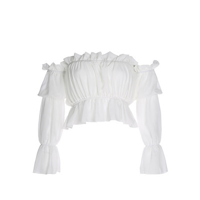 Bluză scurtă de damă actuală cu mâneci căzute în alb