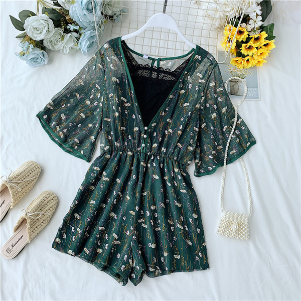 Κομψή γυναικεία ολόσωμη φόρμα με V-λαιμό σε δύο χρώματα