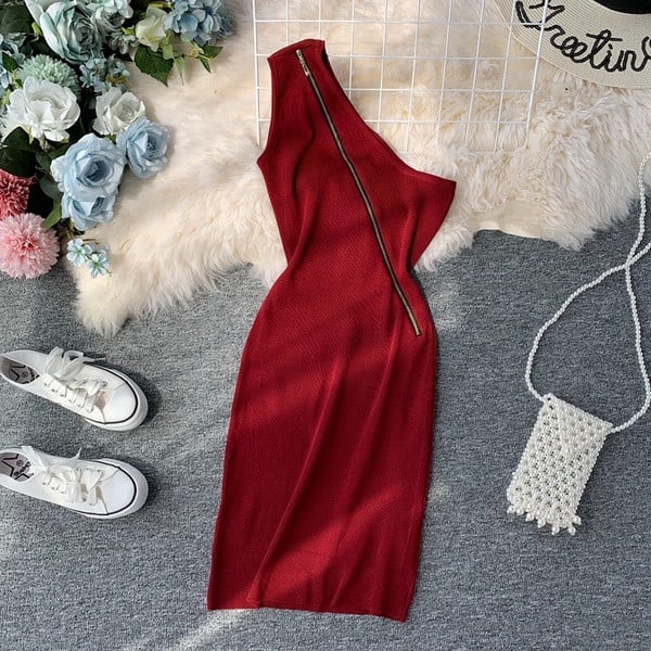 Rochie de dama cu o curea si fermoar in mai multe culori