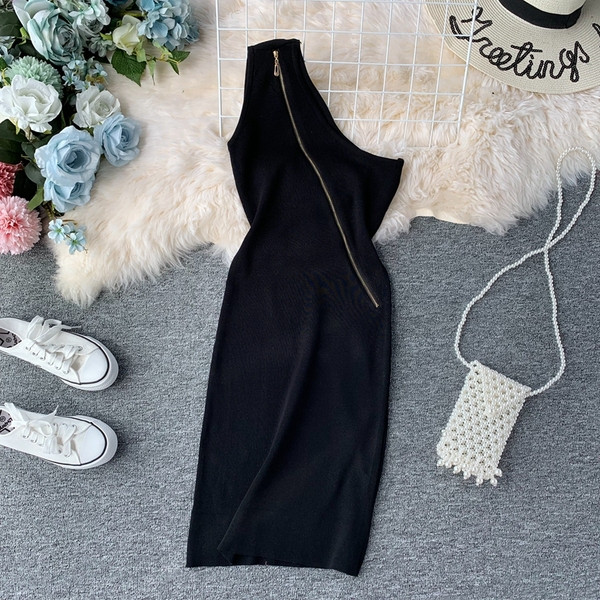 Rochie de dama cu o curea si fermoar in mai multe culori