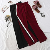 Pantaloni casual dama cu talie inalta si margini laterale in doua culori