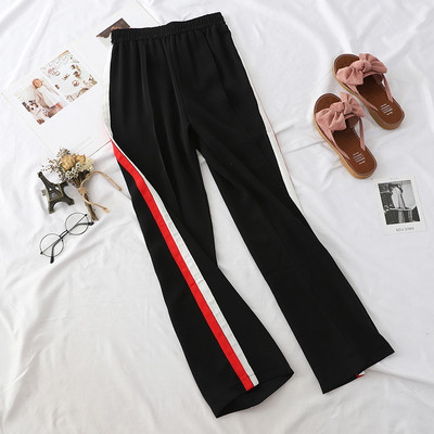 Pantaloni casual dama cu talie inalta si margini laterale in doua culori