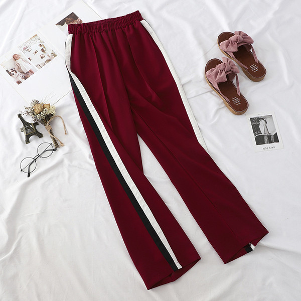 Pantaloni casual dama cu talie inalta si margini laterale in doua culori