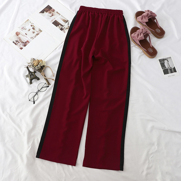 Pantaloni casual dama cu talie inalta si margini laterale in doua culori