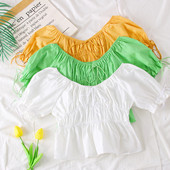 Bluza de dama model nou cu umerii goi in alb, galben si verde