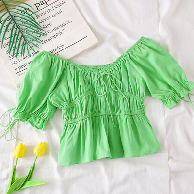 Bluza de dama model nou cu umerii goi in alb, galben si verde