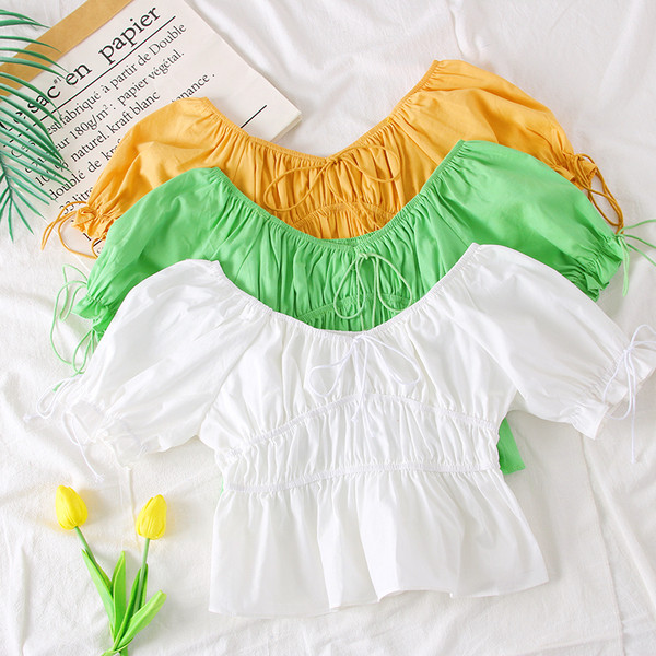 Bluza de dama model nou cu umerii goi in alb, galben si verde