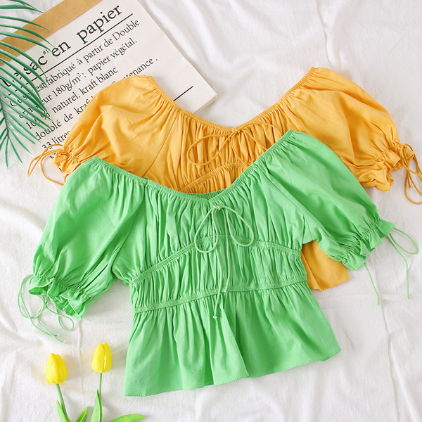 Bluza de dama model nou cu umerii goi in alb, galben si verde