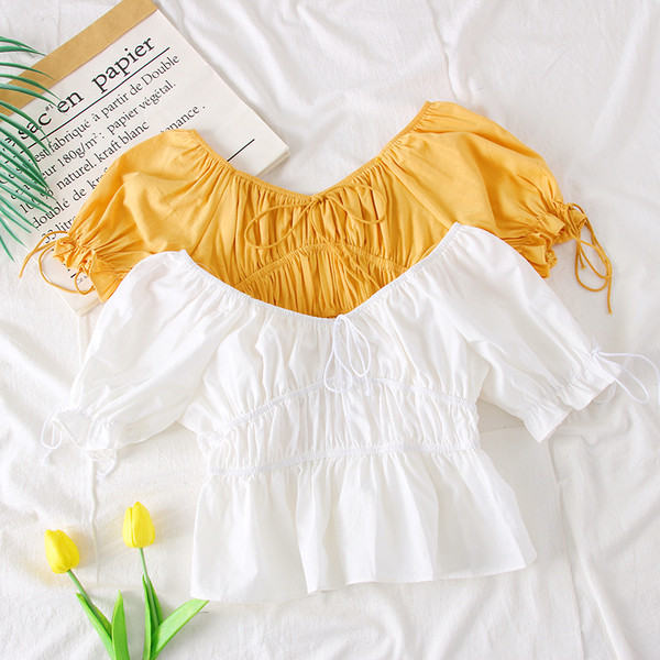 Bluza de dama model nou cu umerii goi in alb, galben si verde