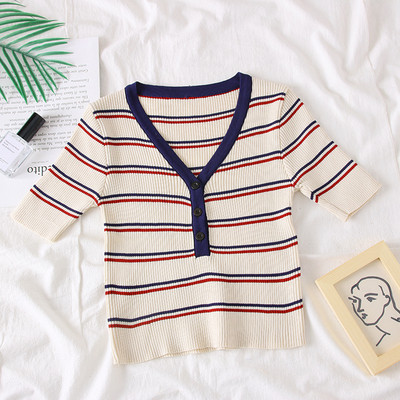 Bluză casual de damă cu decolteu în V și nasturi în două culori