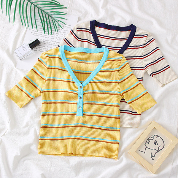 Bluză casual de damă cu decolteu în V și nasturi în două culori