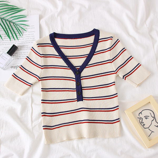 Bluză casual de damă cu decolteu în V și nasturi în două culori