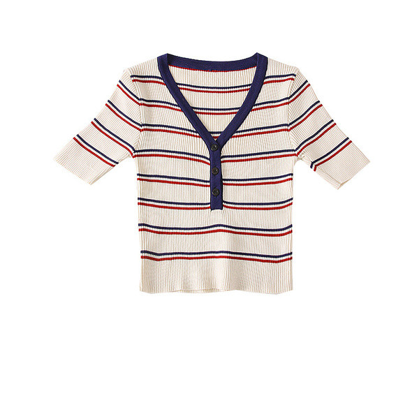 Bluză casual de damă cu decolteu în V și nasturi în două culori