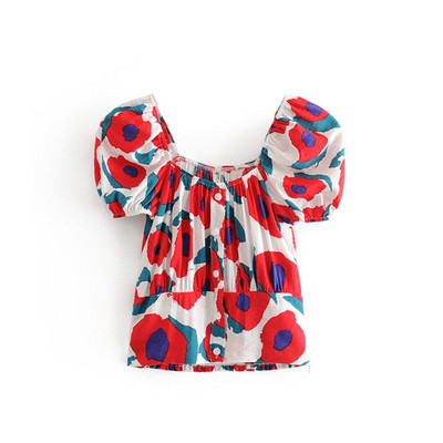 Bluza de dama cu nasturi pe toata lungimea si model floral