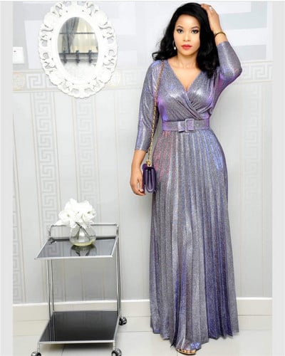 Rochie lunga de dama eleganta cu curea in trei culori