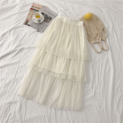 Fusta de dama moderna cu talie inalta si tul in alb si negru