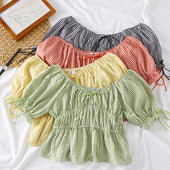 Bluza dama in carouri cu umerii goi in mai multe culori