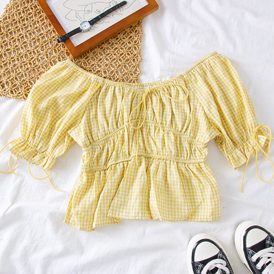 Bluza dama in carouri cu umerii goi in mai multe culori