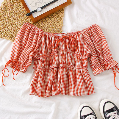 Bluza dama in carouri cu umerii goi in mai multe culori