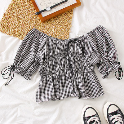 Bluza dama in carouri cu umerii goi in mai multe culori