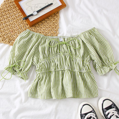 Bluza dama in carouri cu umerii goi in mai multe culori