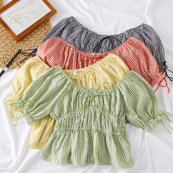 Bluza dama in carouri cu umerii goi in mai multe culori