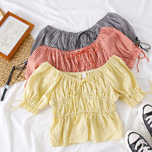 Bluza dama in carouri cu umerii goi in mai multe culori