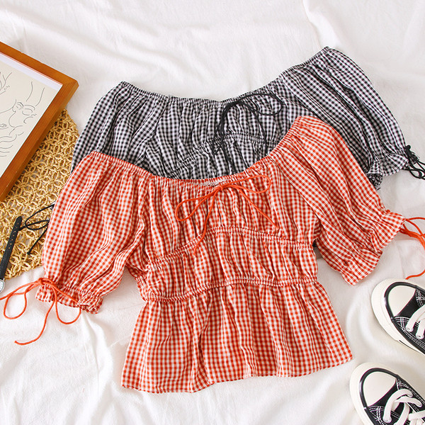 Bluza dama in carouri cu umerii goi in mai multe culori