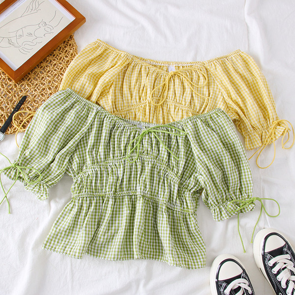 Bluza dama in carouri cu umerii goi in mai multe culori