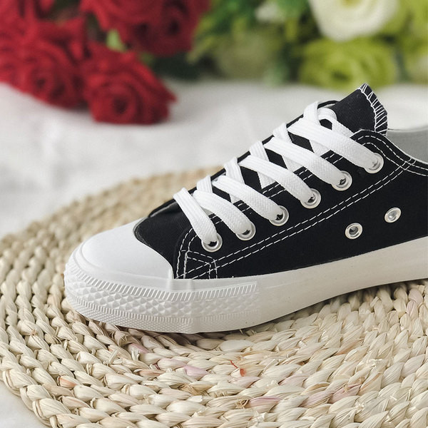 Tenisi casual dama in alb si negru cu sireturi si talpa plata