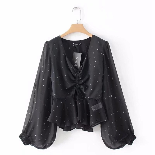 Cămașă de damă din tul cu mâneci lungi de culoare neagră