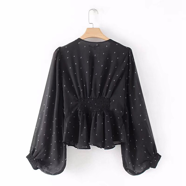 Cămașă de damă din tul cu mâneci lungi de culoare neagră