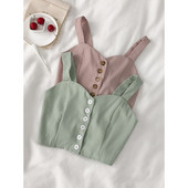 Maiou de damă de zi cu zi cu nasturi și bretele în două culori