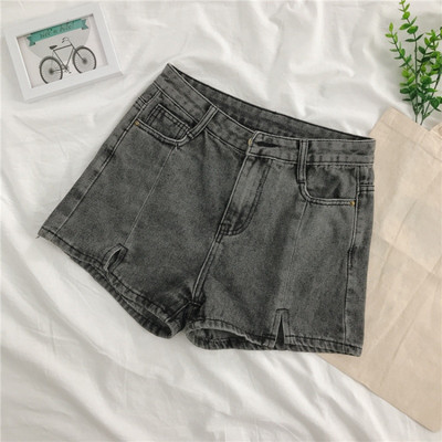 Дамски дънки в черен и син цвят с цепка и висока талия