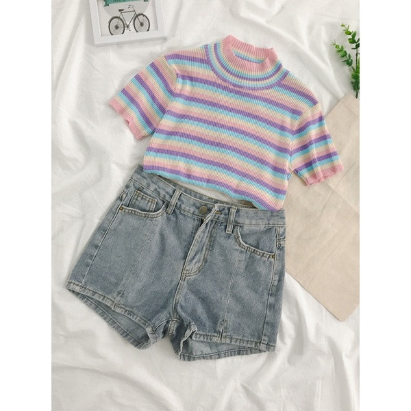 Дамски дънки в черен и син цвят с цепка и висока талия