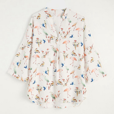 Cămașă casual damă cu aplicație - flamingo