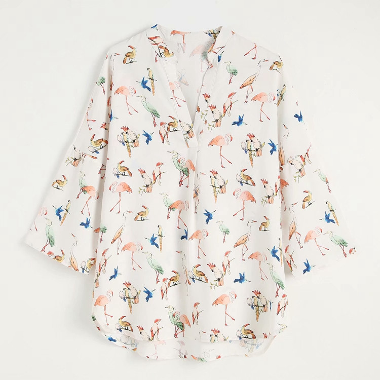 Cămașă casual damă cu aplicație - flamingo