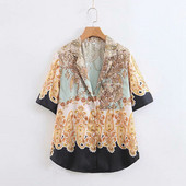 Cămașă de damă cu mâneci drepte și scurte cu model