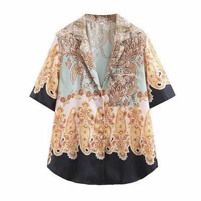 Cămașă de damă cu mâneci drepte și scurte cu model