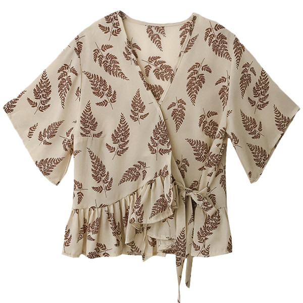 Bluză casual de damă cu mâneci scurte și decolteu adânc în trei culori