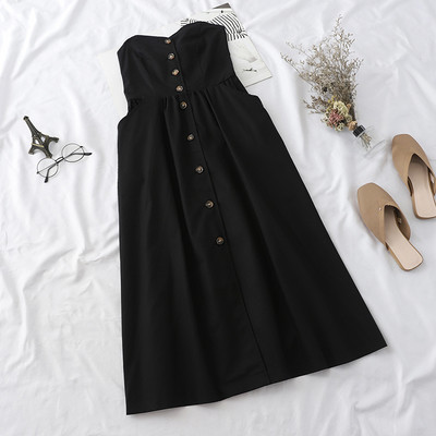 Model actual de rochie de dama fara bretele in negru si maro