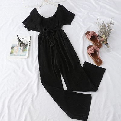 Κομψή Γυναικεία ολόσωμη φόρμα  με ζώνη σε μαύρο, μπεζ και μπλε χρώμα