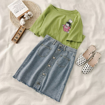 Fusta dama casual din denim cu talie inalta si nasturi