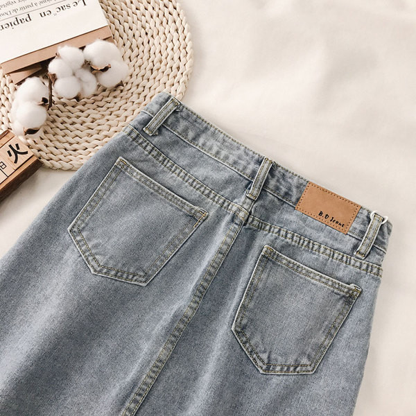 Fusta dama casual din denim cu talie inalta si nasturi