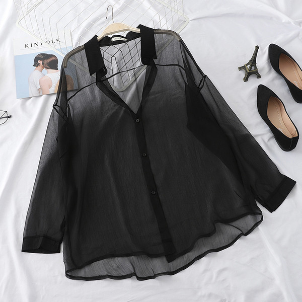 Cămașă elegantă de damă, model larg, cu mâneci lungi, în negru, alb și verde