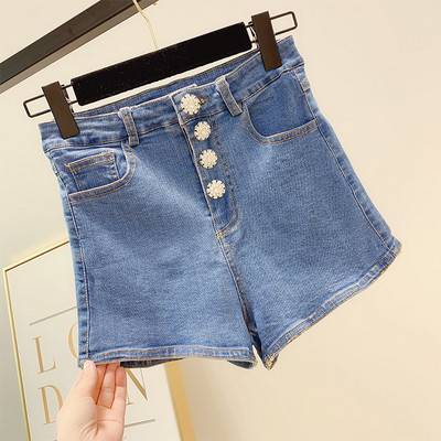 Pantaloni scurți din denim de damă în negru și albastru