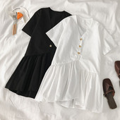 Rochie casual de dama de culoare alb si negru si maneci scurte