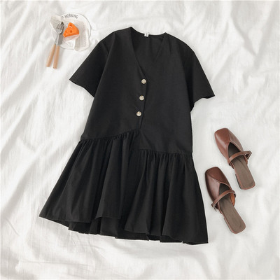 Rochie casual de dama de culoare alb si negru si maneci scurte