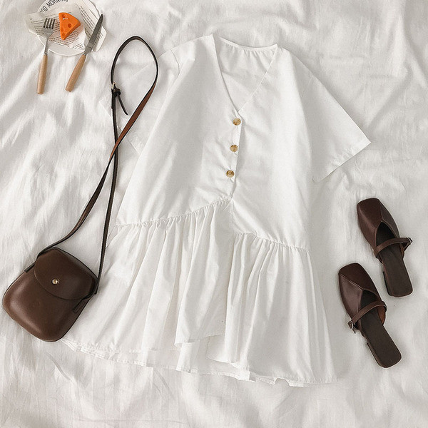 Rochie casual de dama de culoare alb si negru si maneci scurte